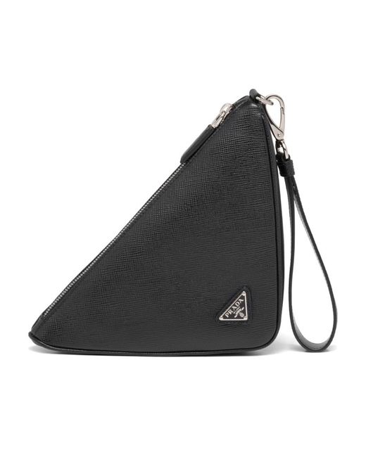 Prada Black Leather Triangle Pouch for men