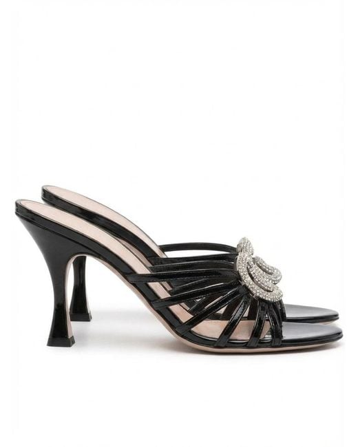 Gucci Black Slide Sandal With Crystal Interlocking G