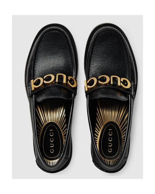 Gucci Black Logo Plaque Slip-On Loafers