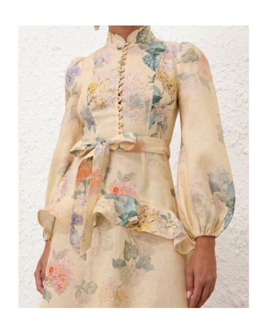 Zimmermann Natural Illuminate Peplum Midi Dress