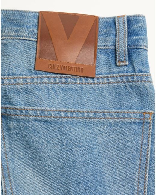 Valentino Blue Logo Patch Straight Leg Jeans