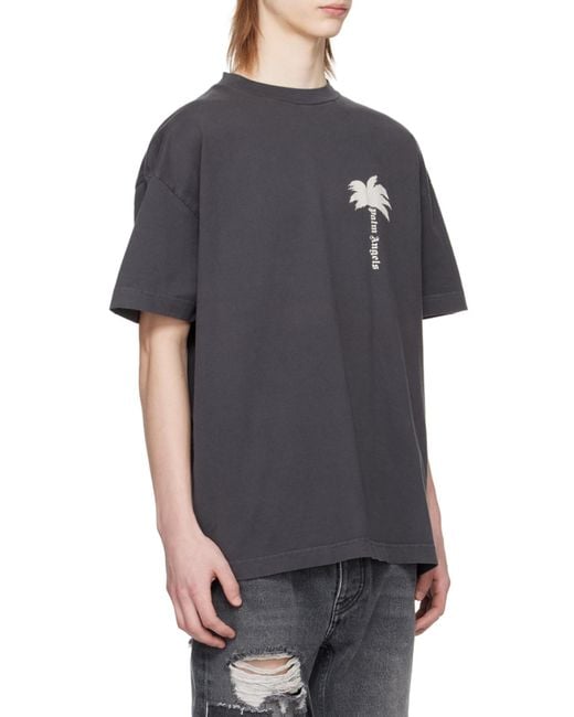 Palm Angels Black Palm Tree Printed Crewneck T-Shirt for men