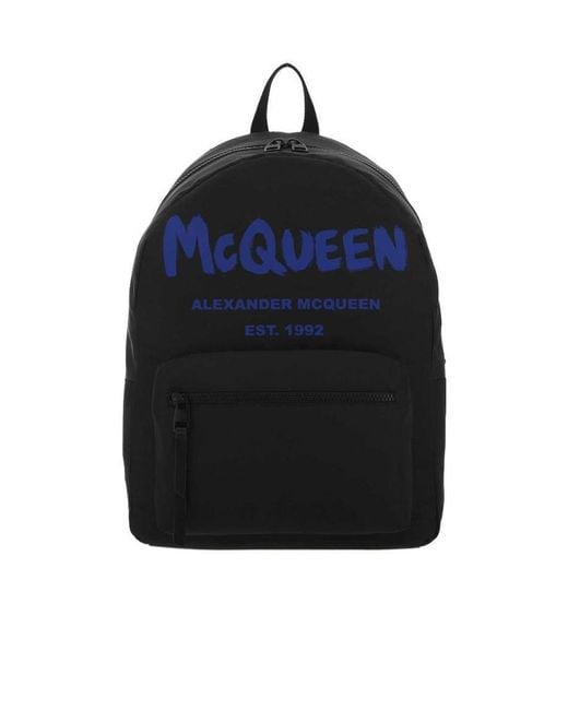 McQueen Blue Logo Printed Two-Toned Backpack for men