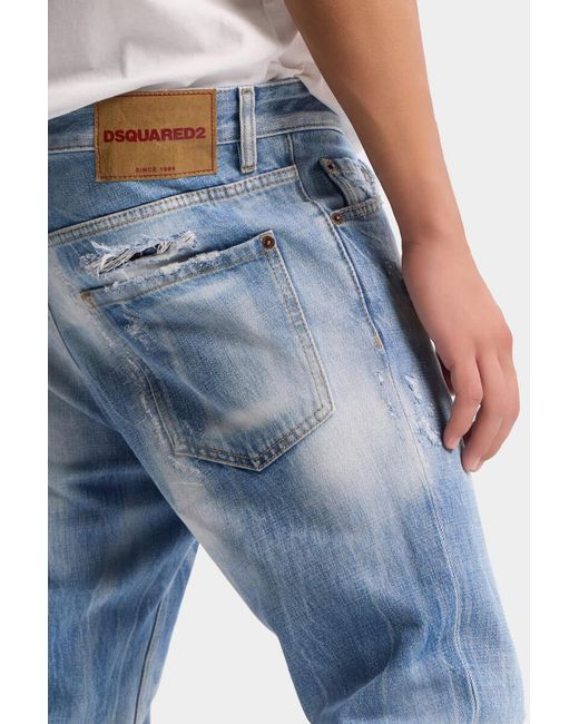 DSquared² Blue Teddy Distressed Straight-Leg Jeans for men