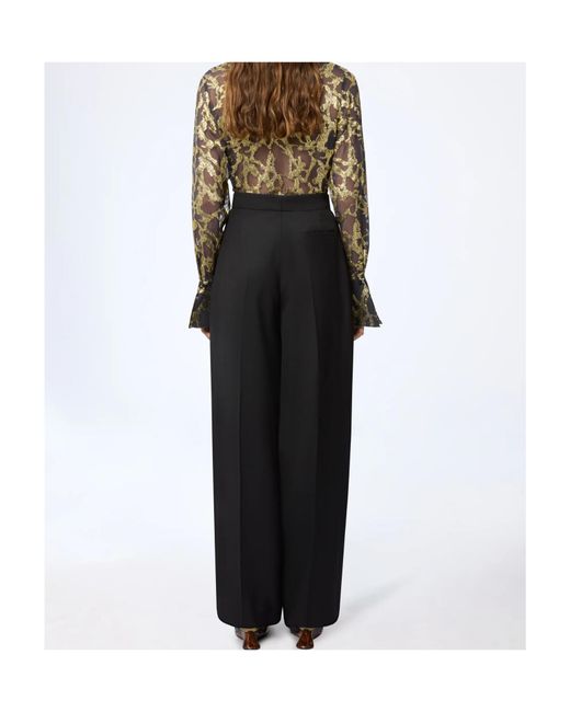 Nina Ricci Black Pleated-Motif Wool Gabardine Trousers