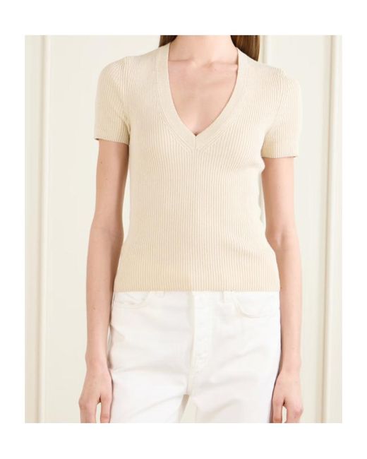 Nili Lotan White V-Neck Knit T-Shirt
