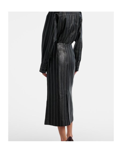 Victoria Beckham Black Embroidered Leather Midi Skirt