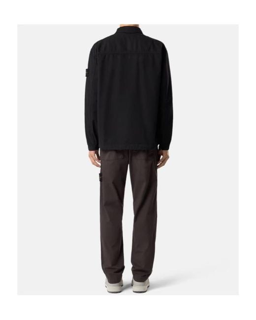 Stone Island Blue Logo Patch Long Sleeved Shirt for men