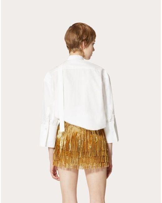 Valentino White Scarf Detailed Long-Sleeved Blouse