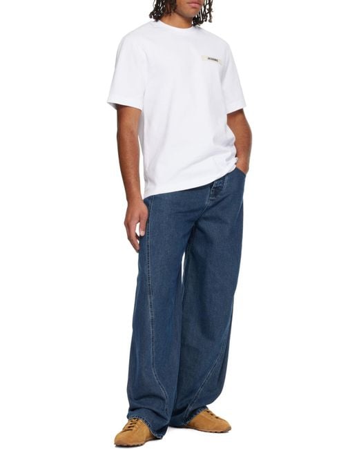 Jacquemus White Logo Patch Crew Neck T-Shirt for men