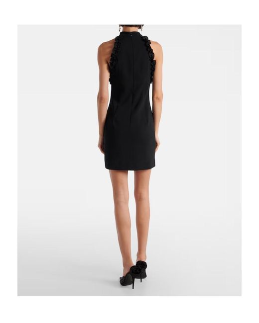 Alessandra Rich Black Bow-Detail Wool-Blend Crepe Minidress