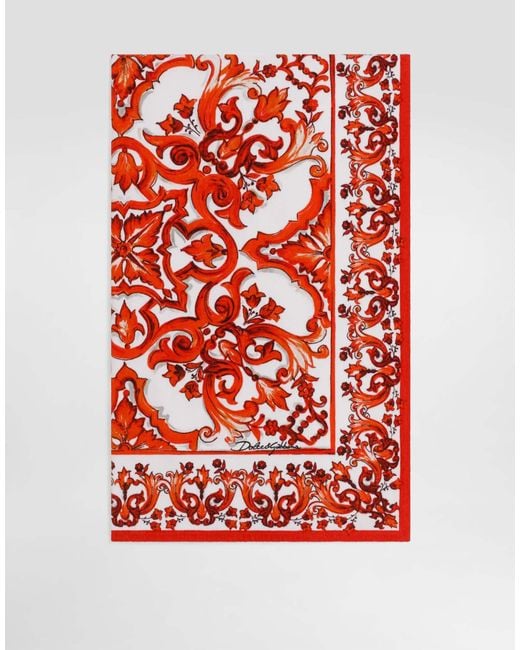 Dolce & Gabbana Red Majolica-Print Terry Beach Towel