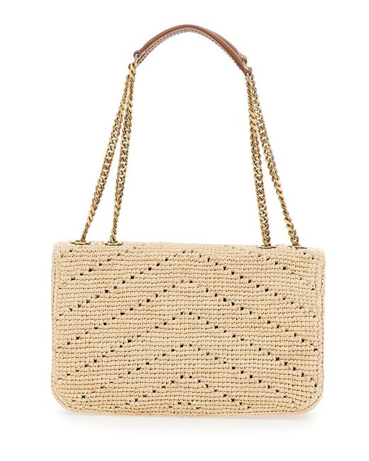 Saint Laurent Natural Logo Plaque Foldover Top Shoulder Bag