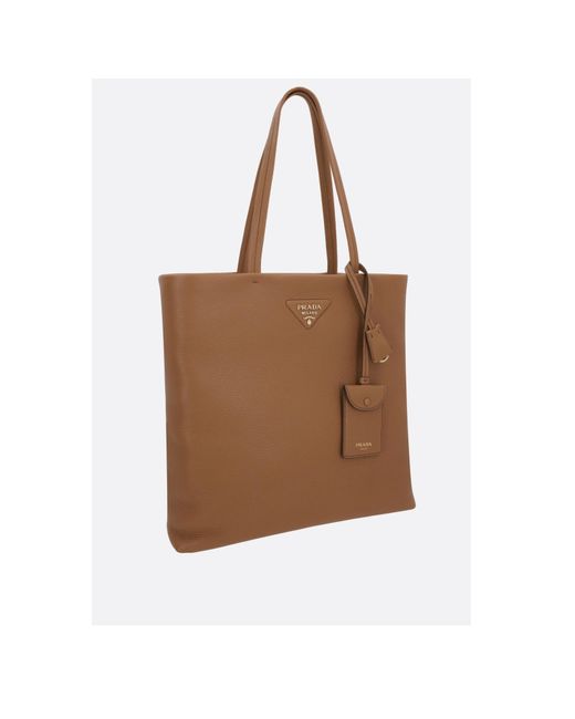 ⭐美品⭐PRADA 三角ロゴ ブラウン レザー トートバッグ Prada Triangle Logo Leather Tote Bag in Brown | Lyst