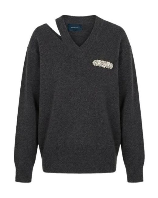 Simone Rocha Gray Embellished Cut-Out Sweater