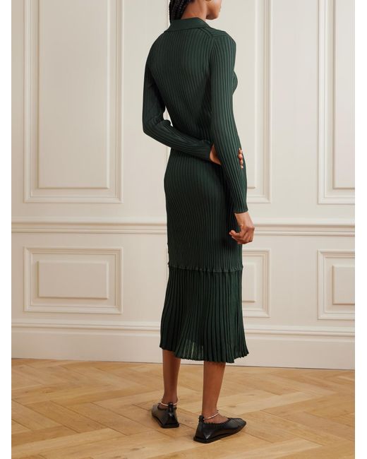 Proenza Schouler Green Luiza Ribbed-Knit Midi Shirt Dress