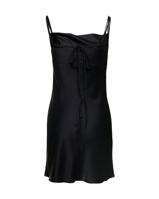 Nanushka Black Merva Square Neck Satin Mini Dress