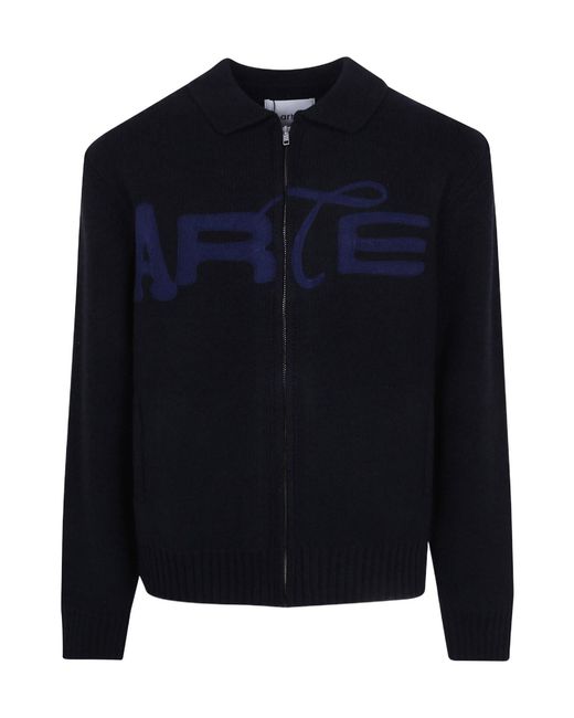 Arte' Blue Logo-Embroidered Zip-Up Cardigan for men