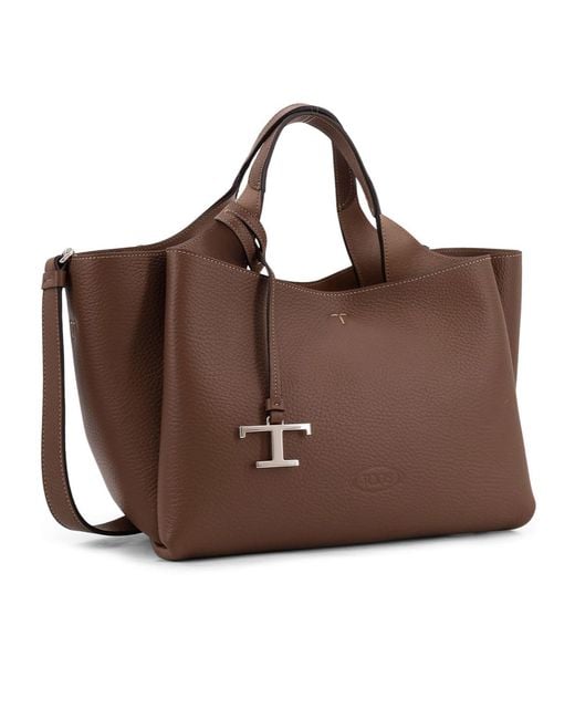 Tod's Brown Logo Plaque Mini Top Handle Bag