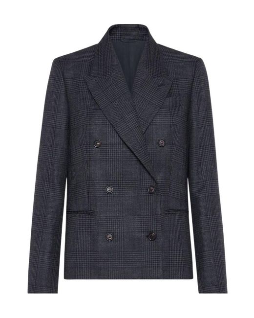 Brunello Cucinelli Blue Check-Pattern Blazer