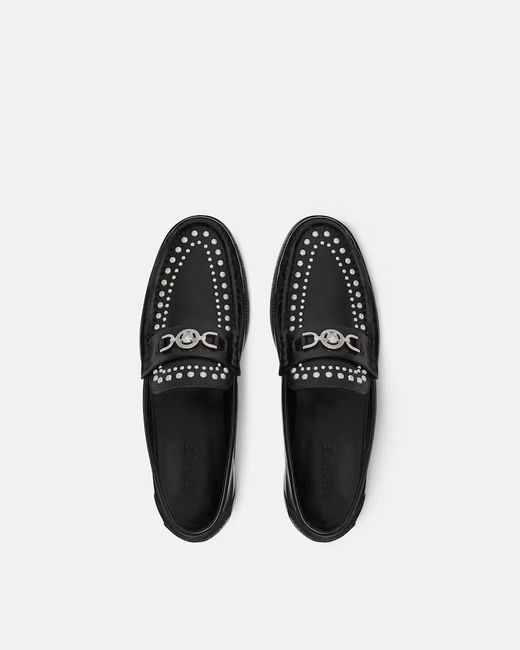 Versace Black Embellished Round-Toe Loafers for men