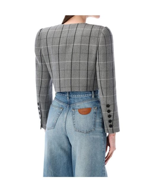 Chloé Blue Cropped Checked Jacket