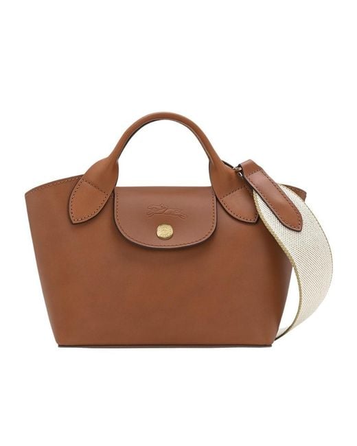 Longchamp Brown Logo Debossed Tote Bag