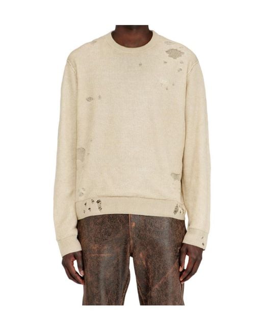 DIESEL Natural Distressed Knitted Sweater for men