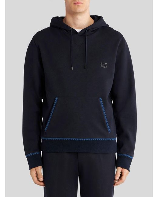 Etro Blue Drawstring Long-Sleeved Hoodie for men