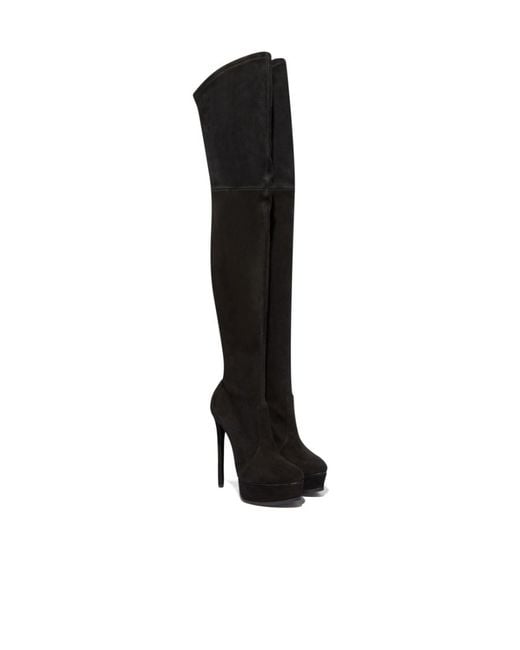 Casadei Black Flora Platform Over-The-Knee Boots