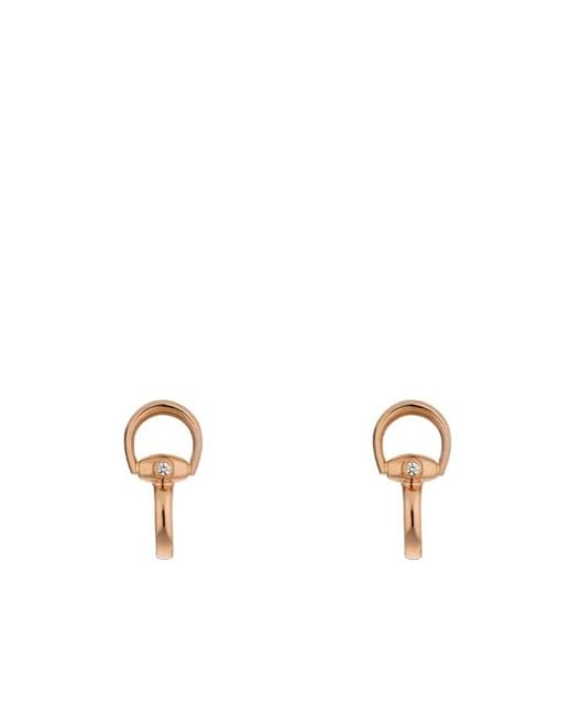 Gucci White Horsebit Diamond 18K Stud Earrings