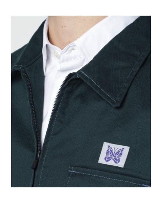 Needles Blue Zipped Logo Patch Jacket for men