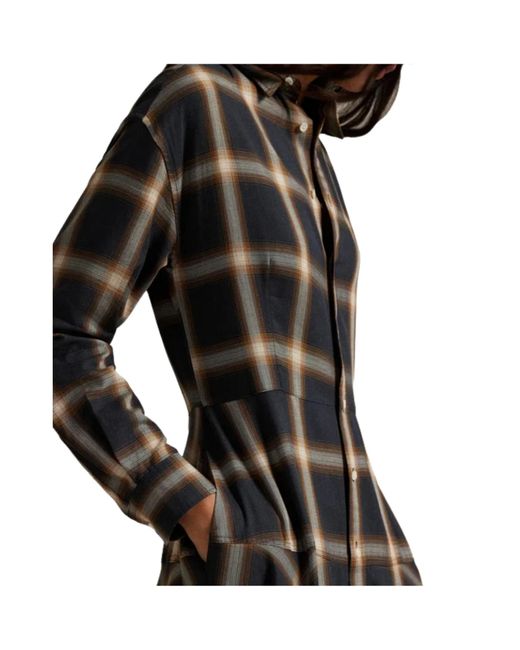 Ralph Lauren Black Plaid And Twill Patchwork Midi Shirt Dress
