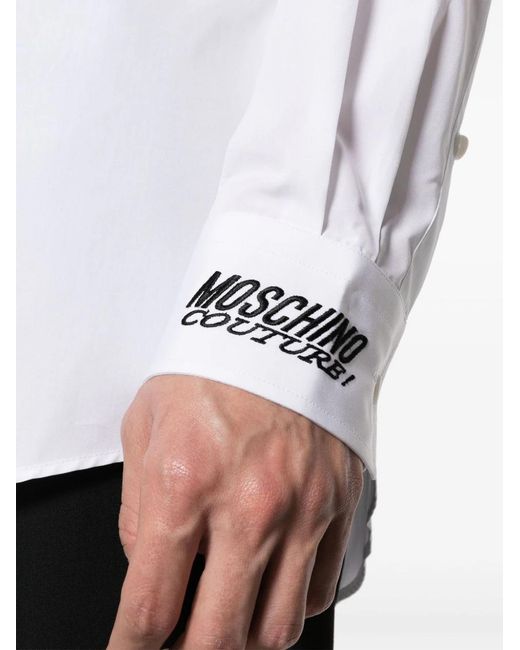 Moschino White Logo-Embroidered Cotton Shirt for men