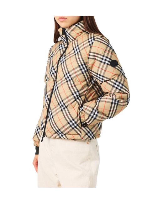 Burberry Metallic Check Insulated Cropped Short Puffer Jacket
