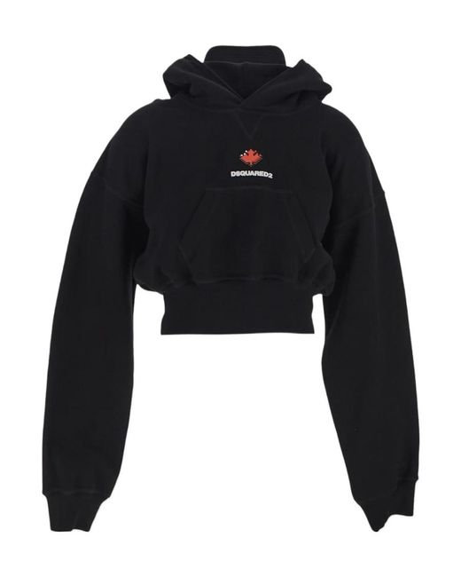 DSquared² Black Logo Printed Cropped Hoodie