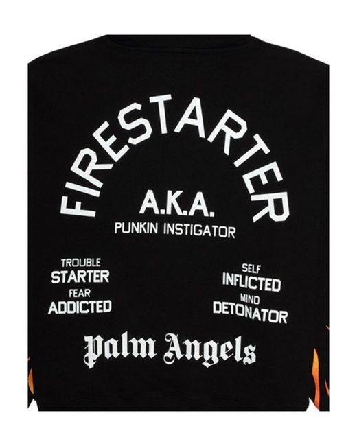 Palm Angels Black Flame Pattern Hooded Sweater for men