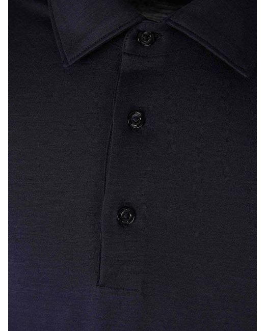 Herno Blue Wool Polo Shirt With Long Slevees for men