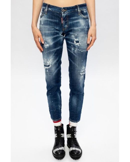 DSquared² Blue Ripped Detailing Cropped Jeans