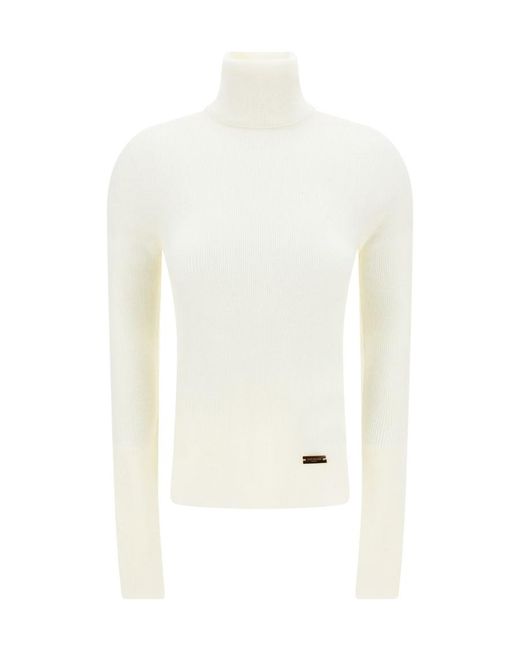 Balmain White Fine Knit Turtleneck Jumper