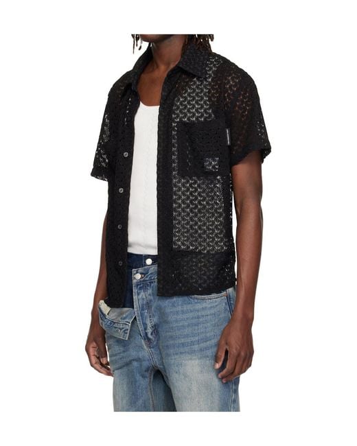 ANDERSSON BELL Black Open-Knit Shirt for men