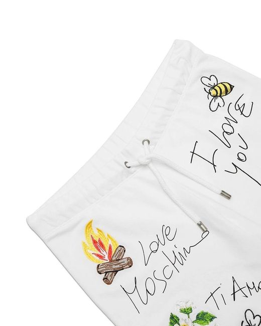 Moschino White Logo Embroidered Sweatpants