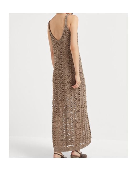 Brunello Cucinelli Brown Lace-Patterned Dress