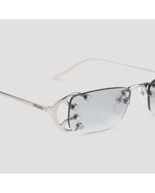 Prada White Studded Rectangle Sunglasses