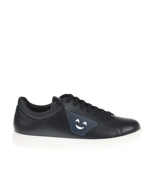Emporio Armani Black Round Head Lace-Up Shoes for men