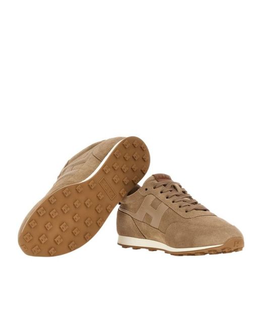 Hogan Brown Logo Patch Lace-Up Sneakers for men