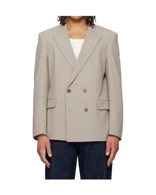Boss Gray Double-Breasted Suit Jacket for men