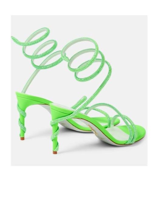 Rene Caovilla Green Margot Embellished Satin Sandals