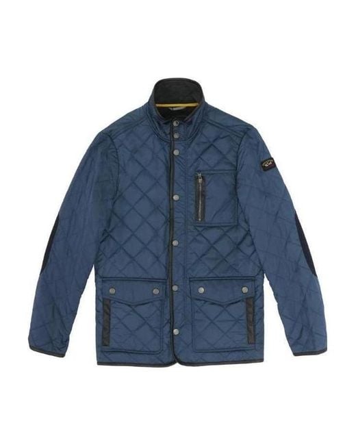 Paul & Shark Blue High-Necked Quilted Padded Jacket for men