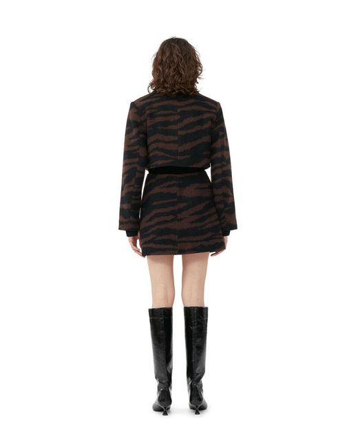 Ganni Black Tiger Jacquard High Waist Mini Skirt